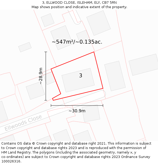 3, ELLWOOD CLOSE, ISLEHAM, ELY, CB7 5RN: Plot and title map