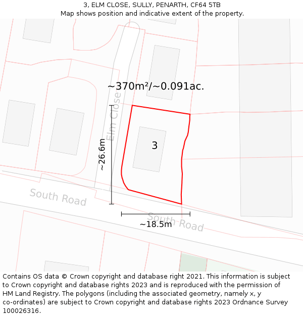 3, ELM CLOSE, SULLY, PENARTH, CF64 5TB: Plot and title map