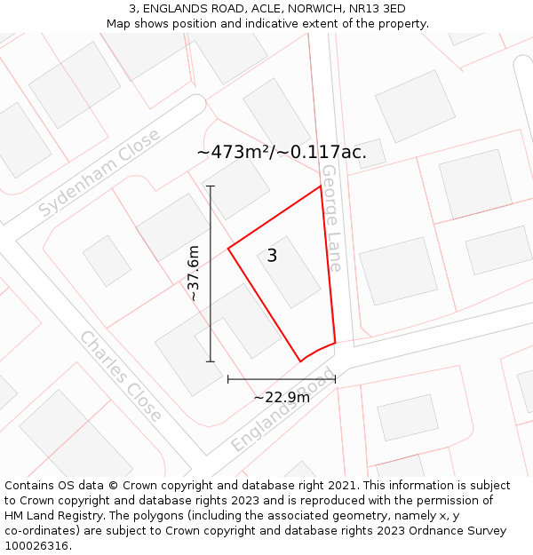 3, ENGLANDS ROAD, ACLE, NORWICH, NR13 3ED: Plot and title map