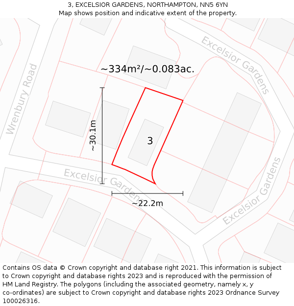 3, EXCELSIOR GARDENS, NORTHAMPTON, NN5 6YN: Plot and title map