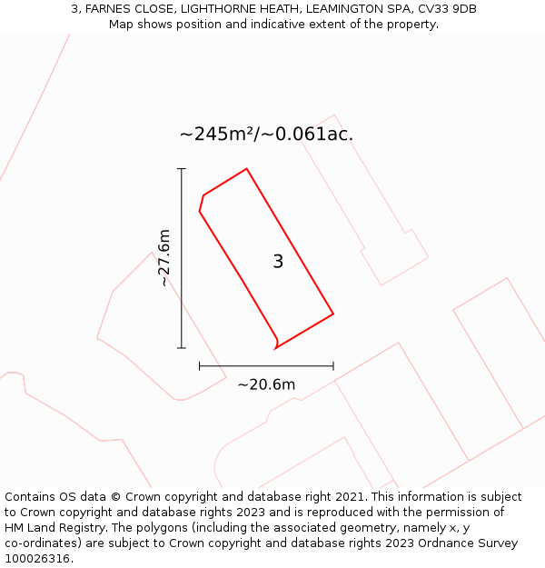 3, FARNES CLOSE, LIGHTHORNE HEATH, LEAMINGTON SPA, CV33 9DB: Plot and title map