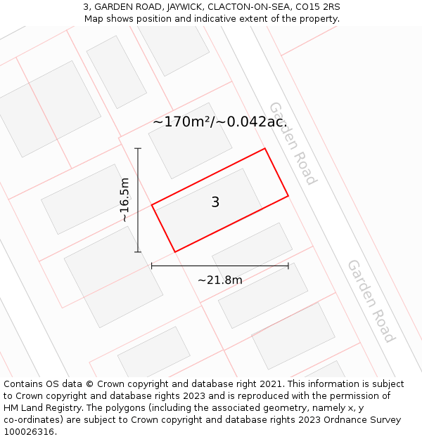 3, GARDEN ROAD, JAYWICK, CLACTON-ON-SEA, CO15 2RS: Plot and title map