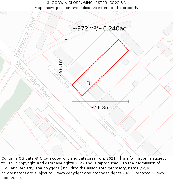 3, GODWIN CLOSE, WINCHESTER, SO22 5JN: Plot and title map