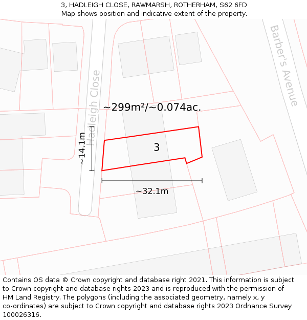 3, HADLEIGH CLOSE, RAWMARSH, ROTHERHAM, S62 6FD: Plot and title map