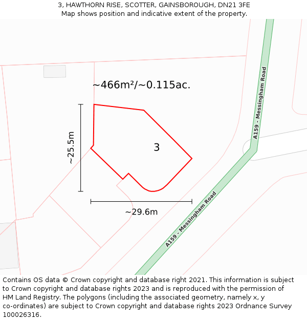 3, HAWTHORN RISE, SCOTTER, GAINSBOROUGH, DN21 3FE: Plot and title map