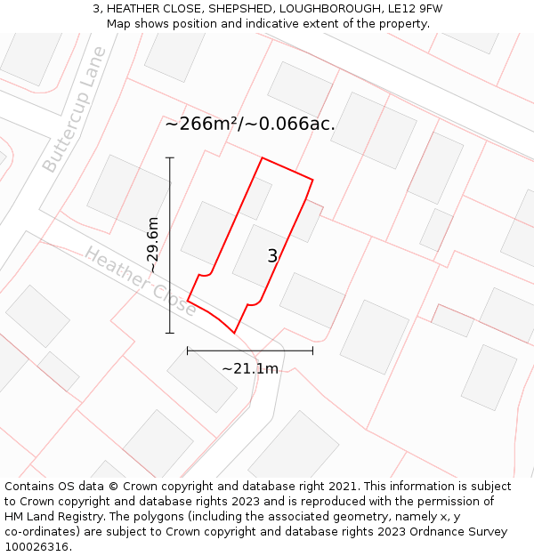 3, HEATHER CLOSE, SHEPSHED, LOUGHBOROUGH, LE12 9FW: Plot and title map