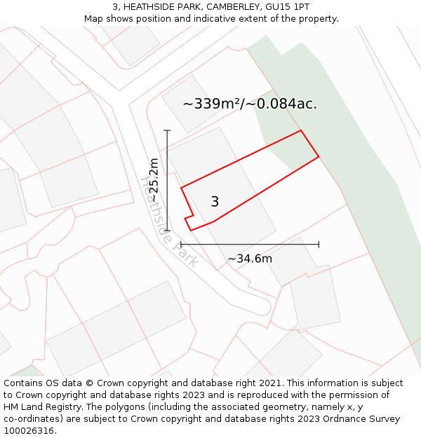 3, HEATHSIDE PARK, CAMBERLEY, GU15 1PT: Plot and title map