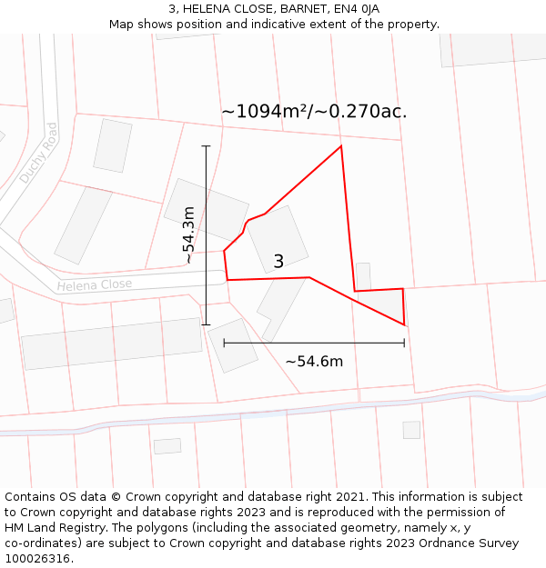 3, HELENA CLOSE, BARNET, EN4 0JA: Plot and title map