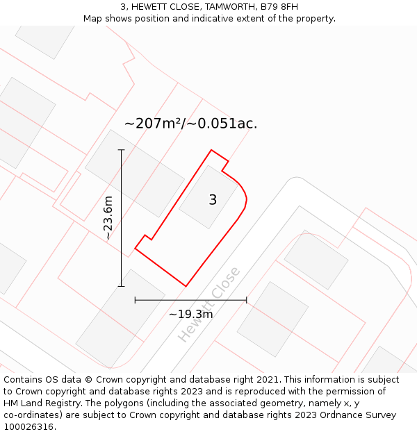 3, HEWETT CLOSE, TAMWORTH, B79 8FH: Plot and title map