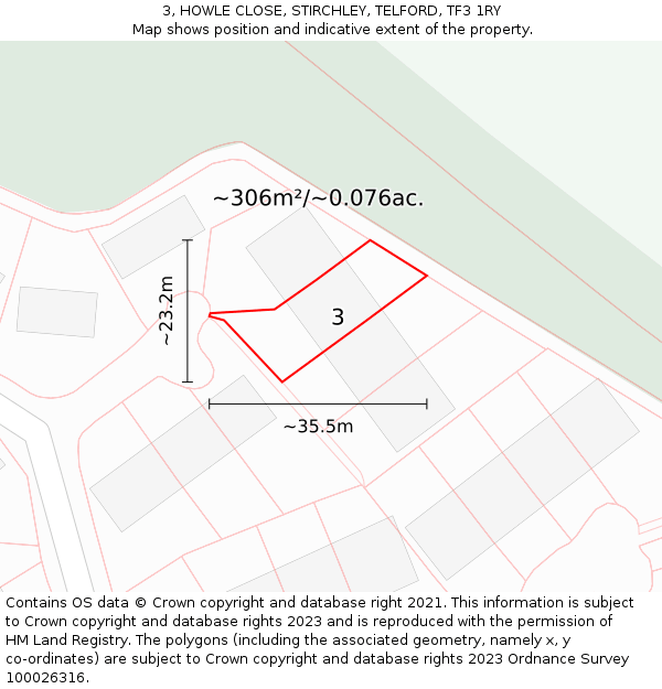 3, HOWLE CLOSE, STIRCHLEY, TELFORD, TF3 1RY: Plot and title map