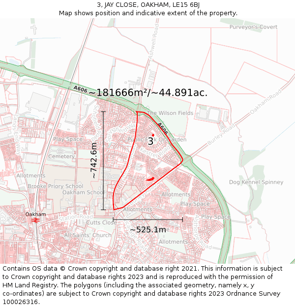 3, JAY CLOSE, OAKHAM, LE15 6BJ: Plot and title map