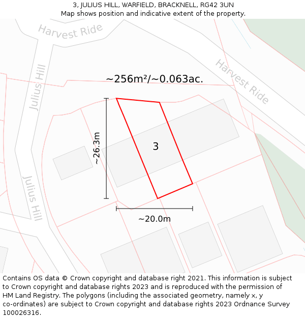 3, JULIUS HILL, WARFIELD, BRACKNELL, RG42 3UN: Plot and title map