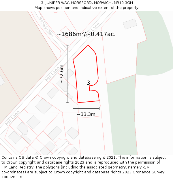 3, JUNIPER WAY, HORSFORD, NORWICH, NR10 3GH: Plot and title map