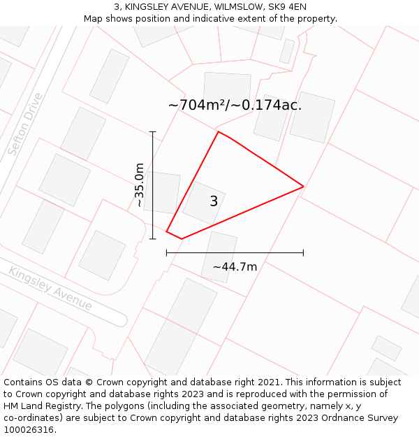 3, KINGSLEY AVENUE, WILMSLOW, SK9 4EN: Plot and title map