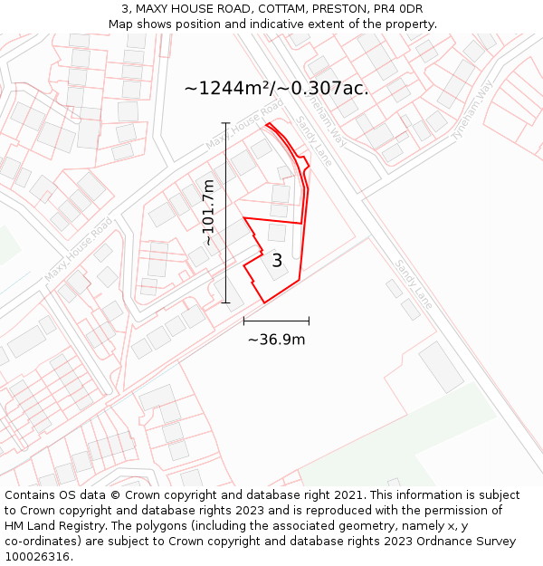 3, MAXY HOUSE ROAD, COTTAM, PRESTON, PR4 0DR: Plot and title map