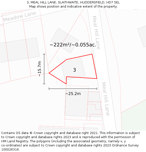 3, MEAL HILL LANE, SLAITHWAITE, HUDDERSFIELD, HD7 5EL: Plot and title map