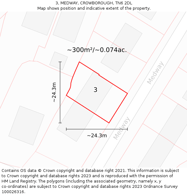 3, MEDWAY, CROWBOROUGH, TN6 2DL: Plot and title map