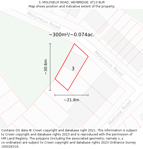 3, MOLYNEUX ROAD, WEYBRIDGE, KT13 8UR: Plot and title map