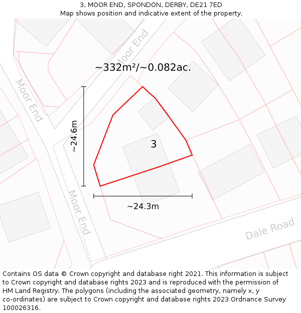 3, MOOR END, SPONDON, DERBY, DE21 7ED: Plot and title map