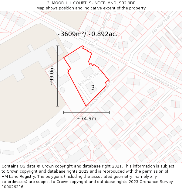 3, MOORHILL COURT, SUNDERLAND, SR2 9DE: Plot and title map