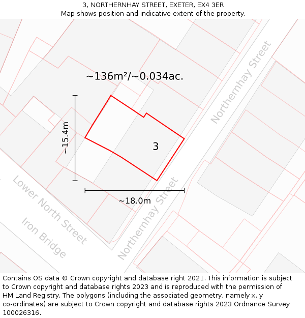 3, NORTHERNHAY STREET, EXETER, EX4 3ER: Plot and title map