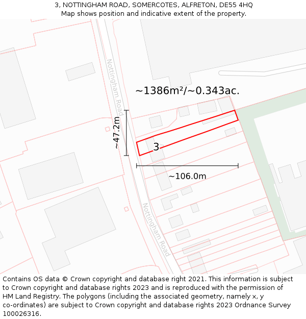 3, NOTTINGHAM ROAD, SOMERCOTES, ALFRETON, DE55 4HQ: Plot and title map