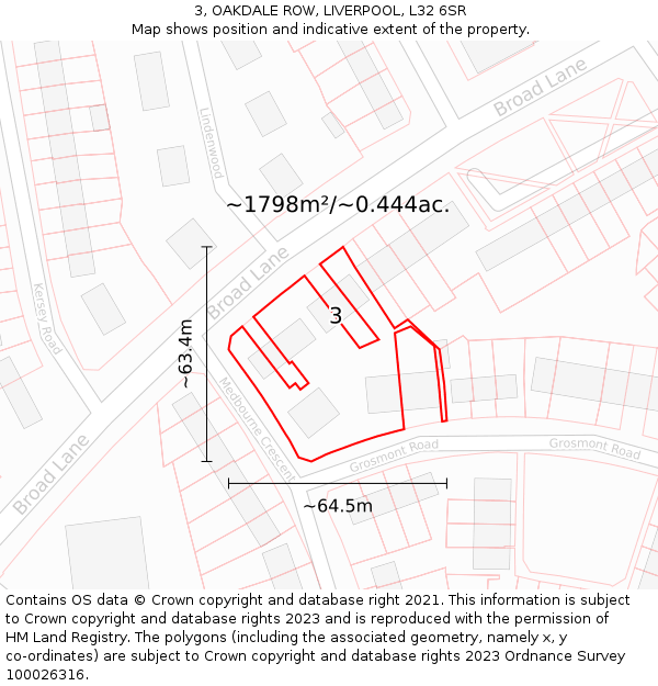 3, OAKDALE ROW, LIVERPOOL, L32 6SR: Plot and title map