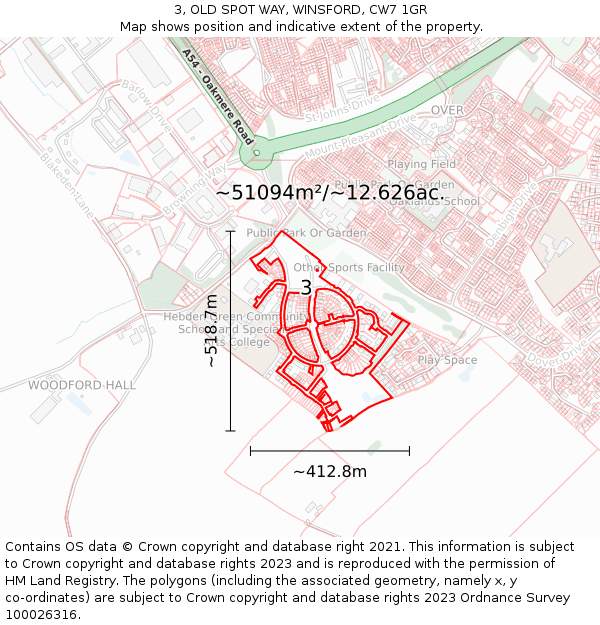 3, OLD SPOT WAY, WINSFORD, CW7 1GR: Plot and title map