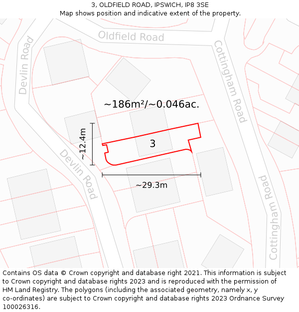 3, OLDFIELD ROAD, IPSWICH, IP8 3SE: Plot and title map