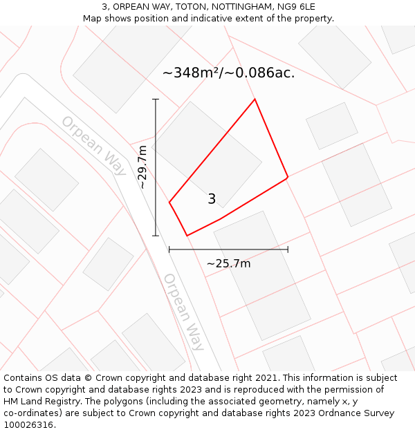 3, ORPEAN WAY, TOTON, NOTTINGHAM, NG9 6LE: Plot and title map