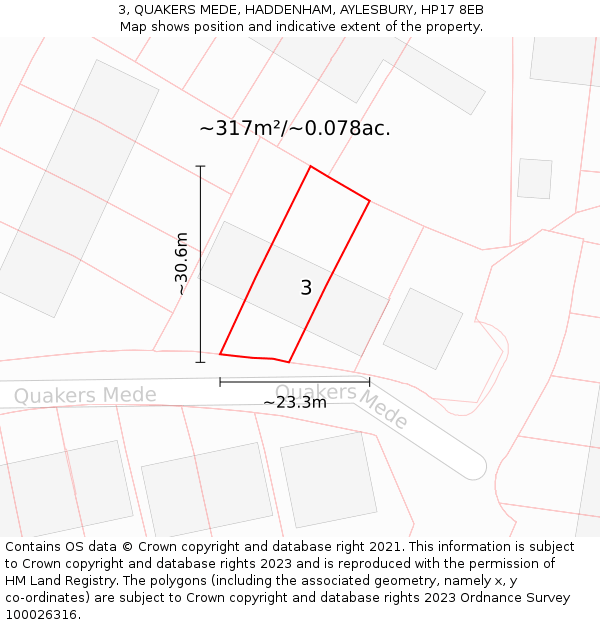 3, QUAKERS MEDE, HADDENHAM, AYLESBURY, HP17 8EB: Plot and title map