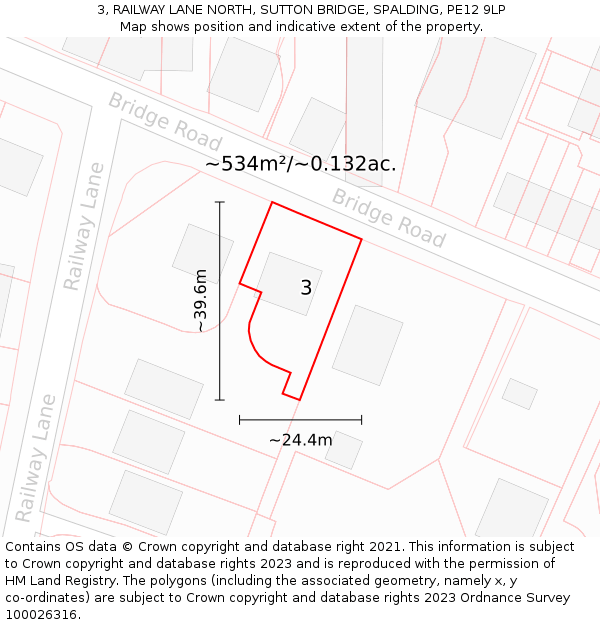 3, RAILWAY LANE NORTH, SUTTON BRIDGE, SPALDING, PE12 9LP: Plot and title map