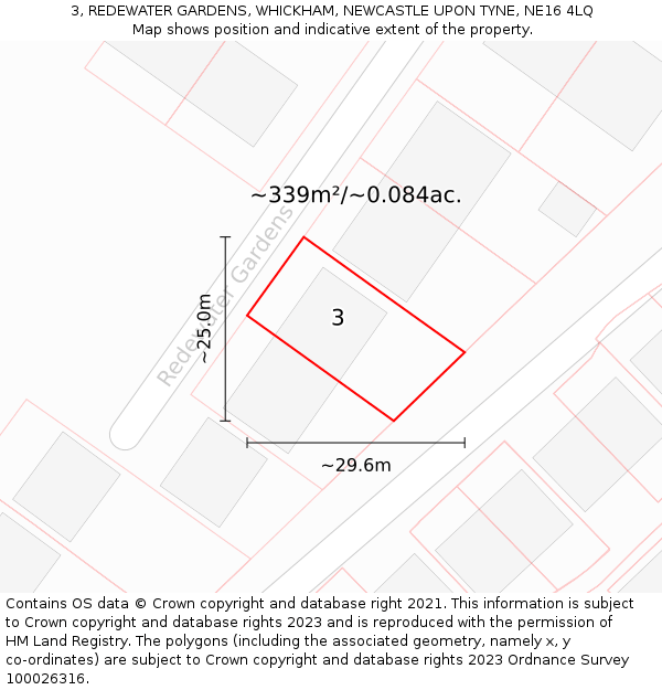 3, REDEWATER GARDENS, WHICKHAM, NEWCASTLE UPON TYNE, NE16 4LQ: Plot and title map