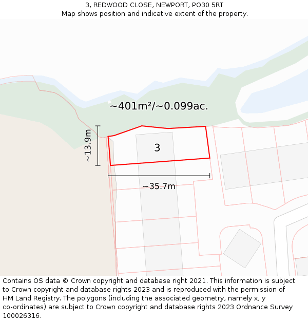 3, REDWOOD CLOSE, NEWPORT, PO30 5RT: Plot and title map