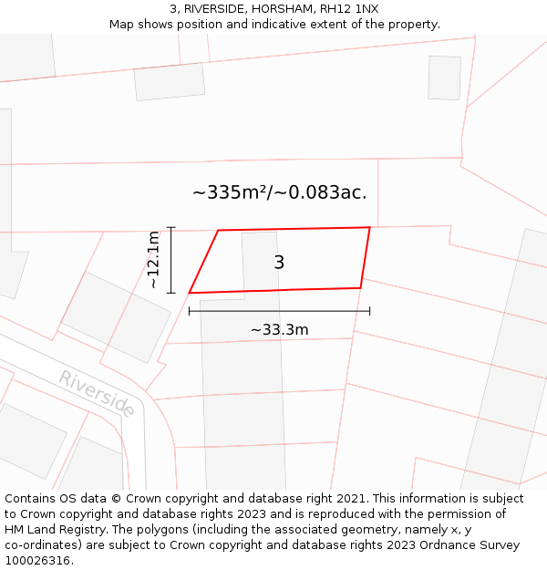 3, RIVERSIDE, HORSHAM, RH12 1NX: Plot and title map