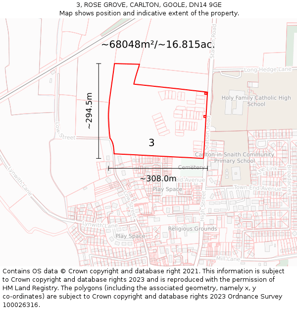 3, ROSE GROVE, CARLTON, GOOLE, DN14 9GE: Plot and title map