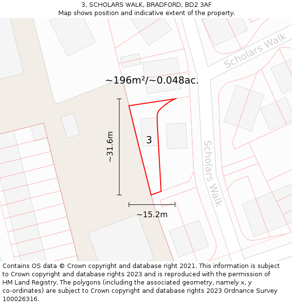 3, SCHOLARS WALK, BRADFORD, BD2 3AF: Plot and title map