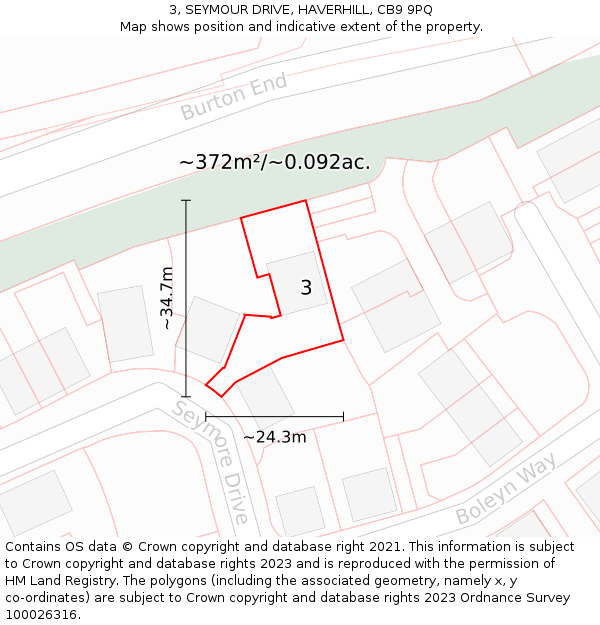 3, SEYMOUR DRIVE, HAVERHILL, CB9 9PQ: Plot and title map