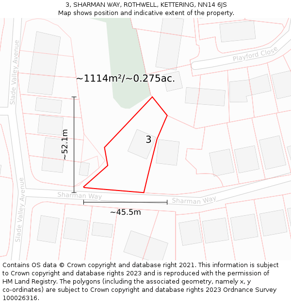 3, SHARMAN WAY, ROTHWELL, KETTERING, NN14 6JS: Plot and title map