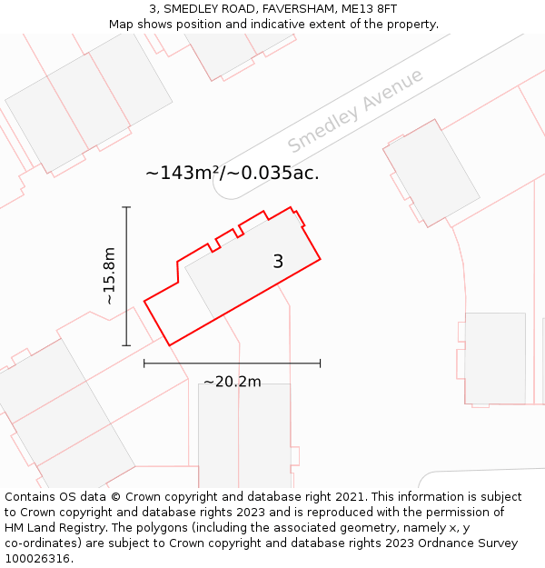 3, SMEDLEY ROAD, FAVERSHAM, ME13 8FT: Plot and title map