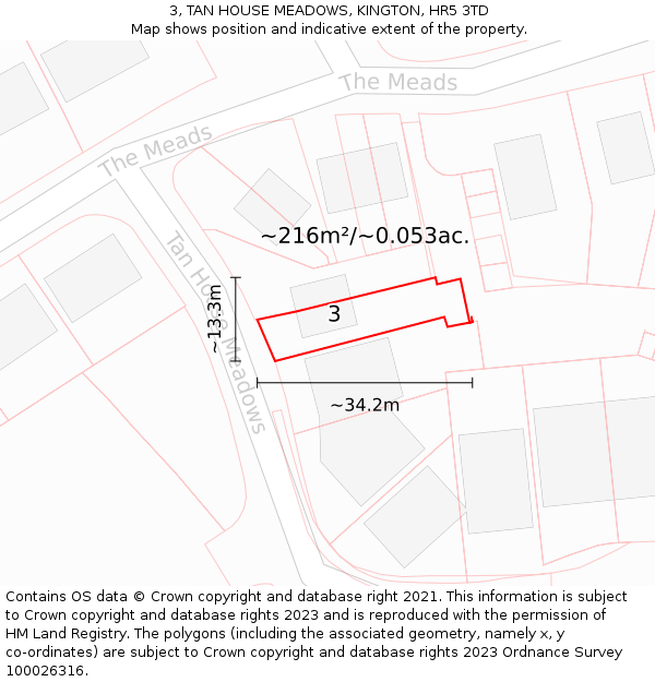 3, TAN HOUSE MEADOWS, KINGTON, HR5 3TD: Plot and title map