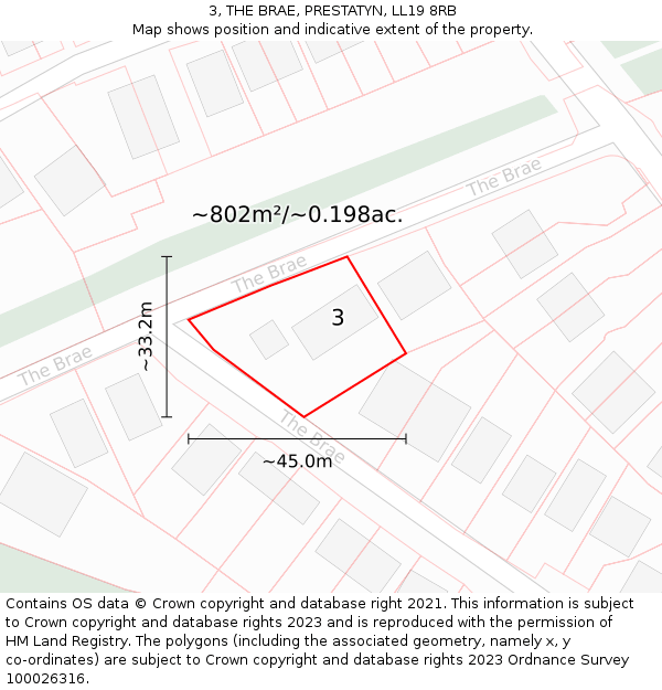 3, THE BRAE, PRESTATYN, LL19 8RB: Plot and title map