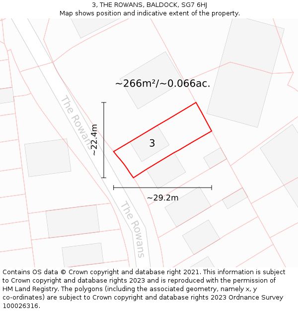 3, THE ROWANS, BALDOCK, SG7 6HJ: Plot and title map