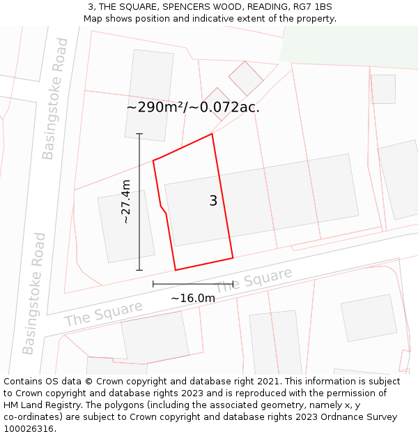 3, THE SQUARE, SPENCERS WOOD, READING, RG7 1BS: Plot and title map