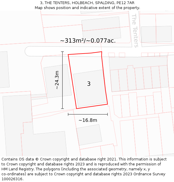 3, THE TENTERS, HOLBEACH, SPALDING, PE12 7AR: Plot and title map