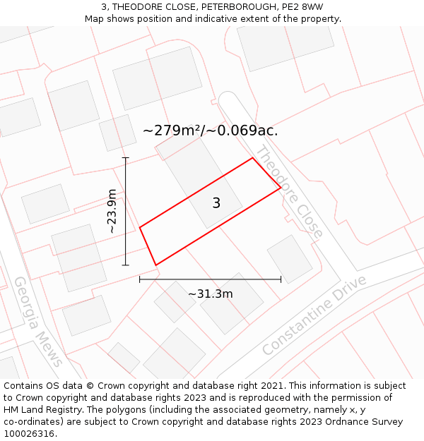 3, THEODORE CLOSE, PETERBOROUGH, PE2 8WW: Plot and title map