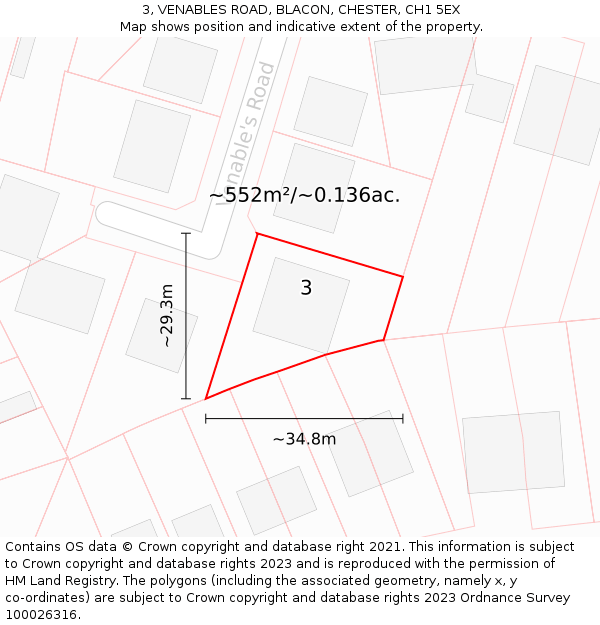 3, VENABLES ROAD, BLACON, CHESTER, CH1 5EX: Plot and title map