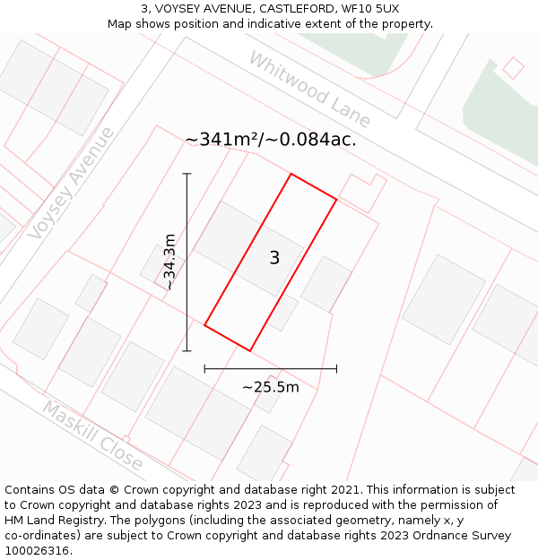 3, VOYSEY AVENUE, CASTLEFORD, WF10 5UX: Plot and title map