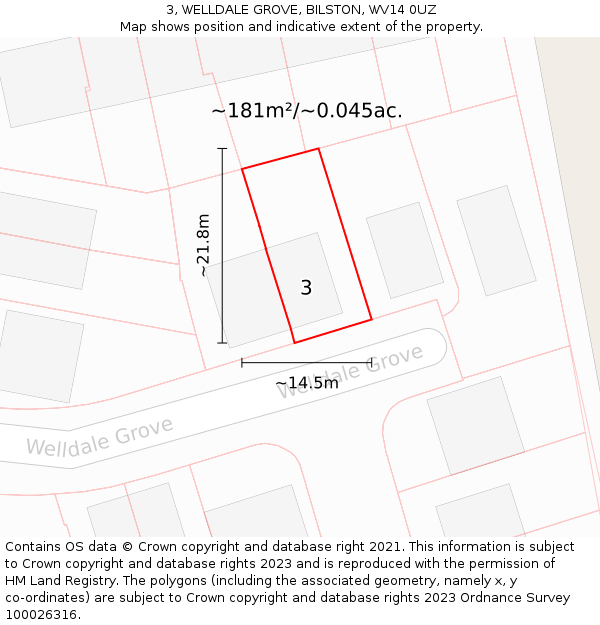 3, WELLDALE GROVE, BILSTON, WV14 0UZ: Plot and title map