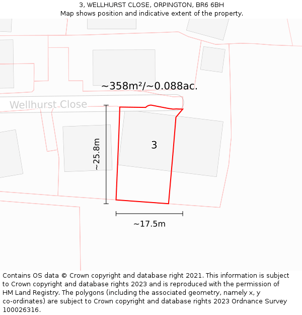 3, WELLHURST CLOSE, ORPINGTON, BR6 6BH: Plot and title map